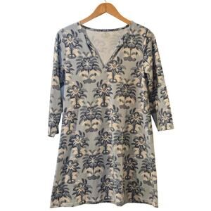 Spartina 449 Jillian Split Neck Dress Palms Blue Small Peruvian Cotton A-Line